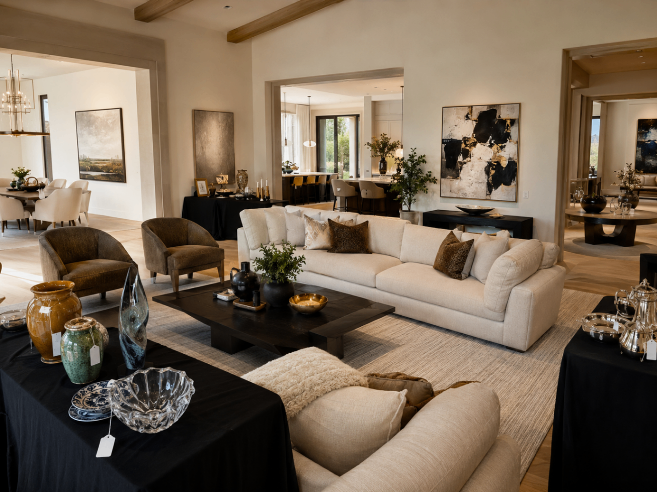 Santa Clarita contemporary home estate sale with furniture, decorative objects, and collectibles — Triumphant Estate Sales