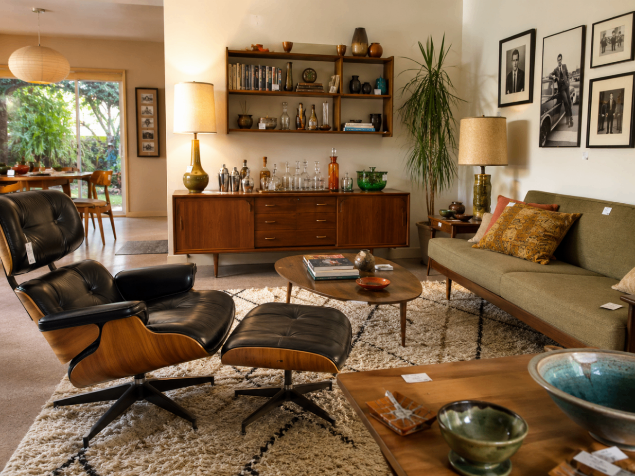 Studio City mid-century estate sale with Eames-era furniture, vintage barware, and Hollywood memorabilia — Triumphant Estate Sales